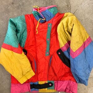 Vintage 80s Multicolor Colorblock Women's Ski Jacket